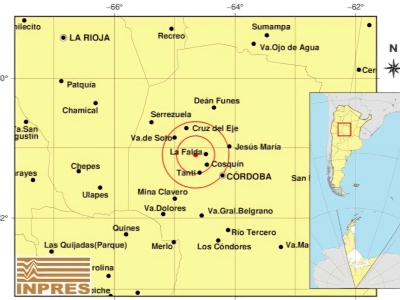 Se registr&oacute; un leve sismo con epicentro cerca de La Falda