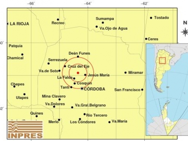 Un temblor con epicentro cerca de La Falda fue sentido en varias localidades