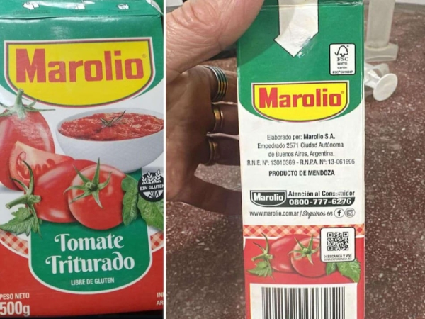 ANMAT advierte sobre unidades de Tomate triturado Marolio por posible contaminación con gusanos