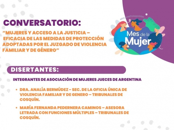 Mes de la Mujer en Huerta Grande: conversatorio sobre "Mujeres y acceso a la Justicia"