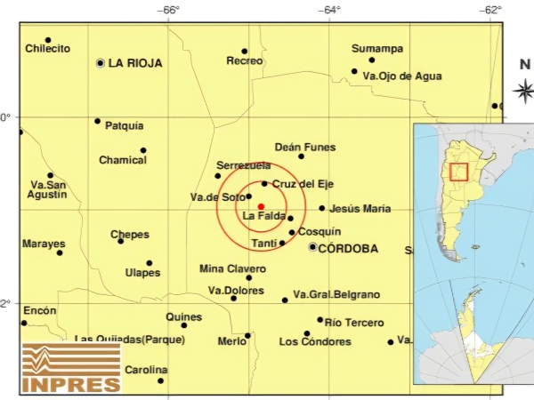 Un leve temblor fue percibido este lunes a la madrugada en Punilla